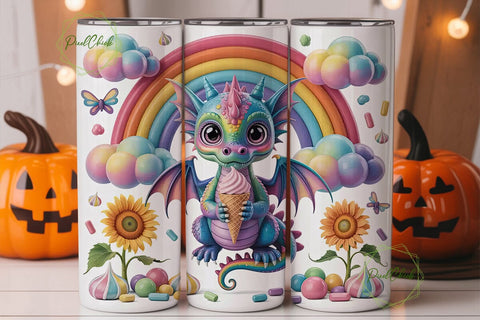 Cute Dragon with Ice Cream 20oz Tumbler Sublimation PixelChick 