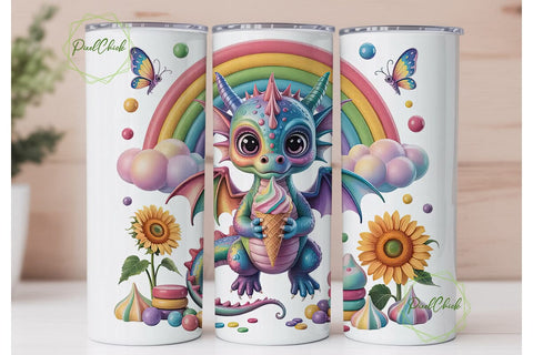 Cute Dragon with Ice Cream 20oz Tumbler Sublimation PixelChick 