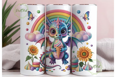 Cute Dragon with Ice Cream 20oz Tumbler Sublimation PixelChick 