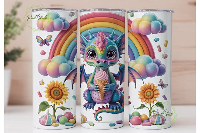 Cute Dragon with Ice Cream 20oz Tumbler Sublimation PixelChick 