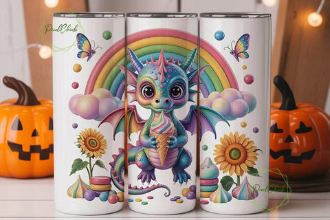 Cute Dragon with Ice Cream 20oz Tumbler Sublimation PixelChick 