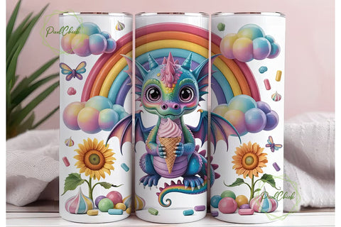 Cute Dragon with Ice Cream 20oz Tumbler Sublimation PixelChick 