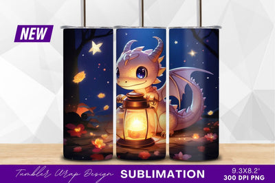 Cute dragon with lantern in magical night Sublimation Regulrcrative 