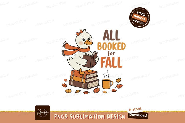 Cute duck reading books wearing scarf fall Sublimation Designangry 