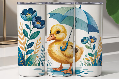 Cute Duckling Blue Flowers 20oz Tumbler Sublimation DesignSVG 