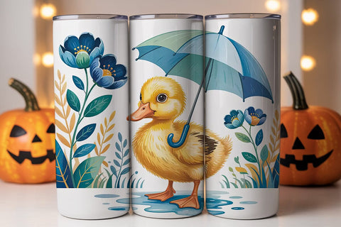 Cute Duckling Blue Flowers 20oz Tumbler Sublimation DesignSVG 