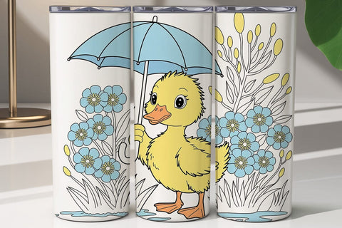 Cute Duckling Blue Flowers 20oz Tumbler Sublimation DesignSVG 
