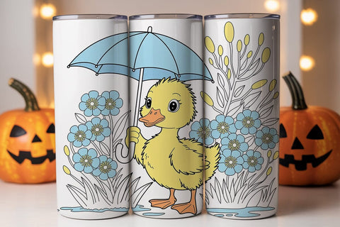 Cute Duckling Blue Flowers 20oz Tumbler Sublimation DesignSVG 
