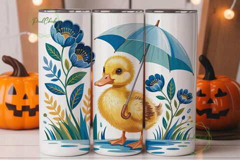 Cute Duckling Blue Flowers 20oz Tumbler Sublimation PixelChick 
