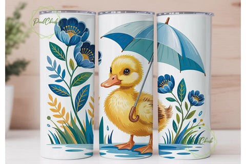 Cute Duckling Blue Flowers 20oz Tumbler Sublimation PixelChick 