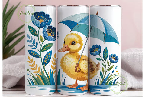 Cute Duckling Blue Flowers 20oz Tumbler Sublimation PixelChick 