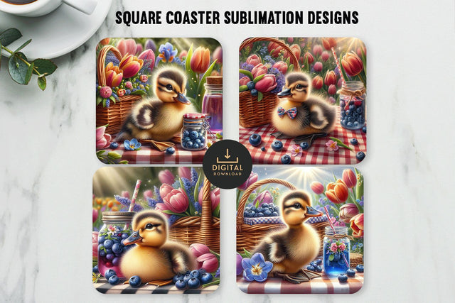 Cute Duckling Coaster PNG Bundle | Spring Sublimation Set Sublimation BijouBay 