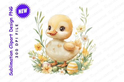 Cute duckling with easter eggs and flowers Sublimation Regulrcrative 