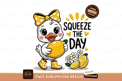 Cute duckling with lemon and flowers yellow white Sublimation Designangry 