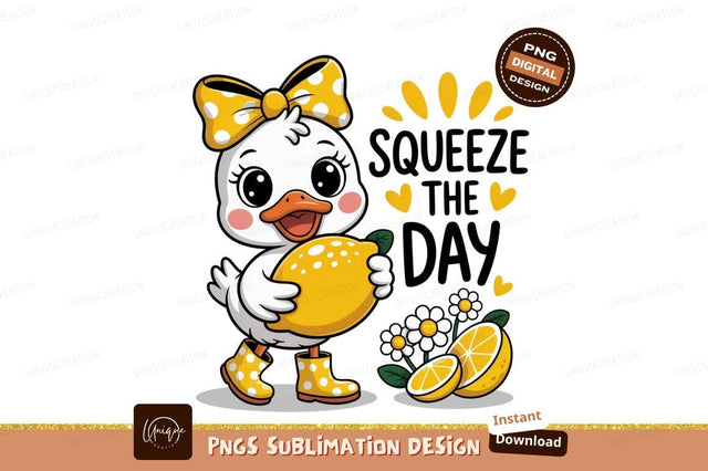Cute duckling with lemon and flowers yellow white Sublimation Designangry 