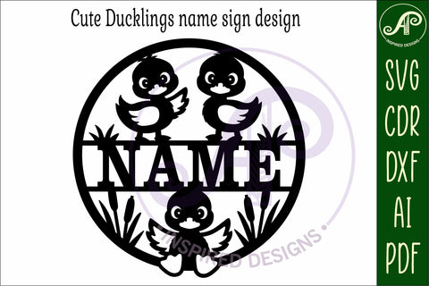 Cute Ducklings name sign design for laser cutting SVG APInspireddesigns 