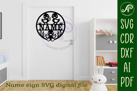 Cute Ducklings name sign design for laser cutting SVG APInspireddesigns 