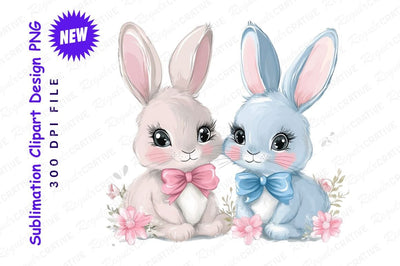 Cute Easter Bunnies Clipart Png Illustration Sublimation Regulrcrative 