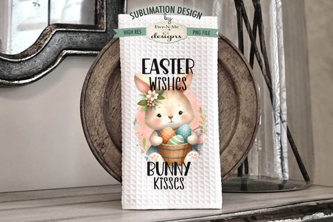 Cute Easter Bunnies Kitchen Towel Sublimation Designs - Easter Wishes Bunny Kisses Sublimation Ewe-N-Me Designs 