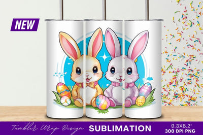 Cute easter bunnies with eggs illustration tumbler png Sublimation Regulrcrative 