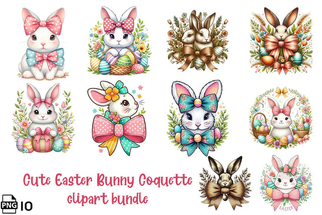 Cute Easter Bunny Coquette PNG Clipart Bundle Printable File Sublimation Creativedesigntee 