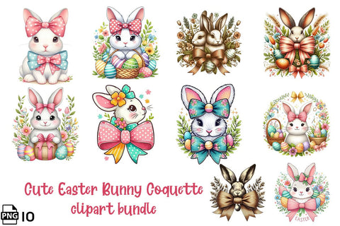 Cute Easter Bunny Coquette PNG Clipart Bundle Printable File Sublimation Creativedesigntee 