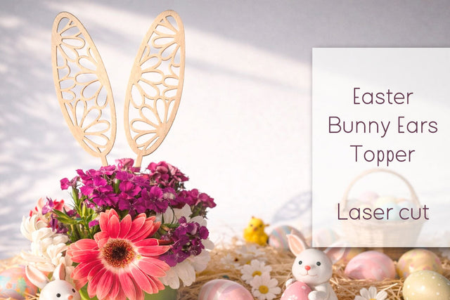 Cute Easter bunny ears decoration, Topper laser cut SVG AnastasiyaArtDesign 