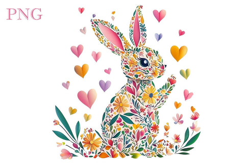Cute Easter Bunny Floral Silhouette, Happy Easter Sublimation, Easter Bunny Sublimation DesignPlante 503 