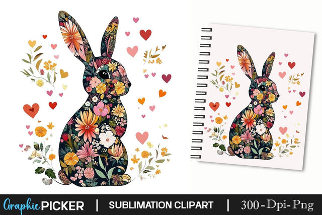 Cute Easter Bunny Floral Silhouette, Happy Easter Sublimation, Easter Bunny Sublimation DesignPlante 503 