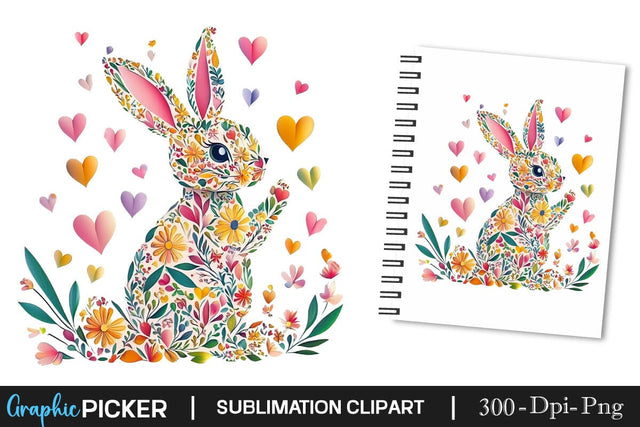 Cute Easter Bunny Floral Silhouette, Happy Easter Sublimation, Easter Bunny Sublimation DesignPlante 503 