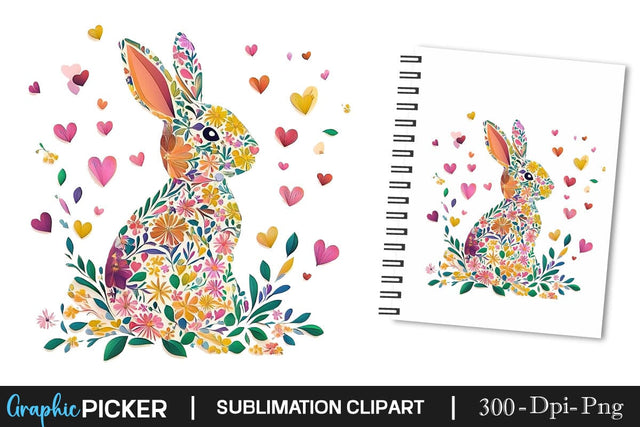 Cute Easter Bunny Floral Silhouette, Happy Easter Sublimation, Easter Bunny SVG DesignPlante 503 