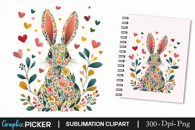 Cute Easter Bunny Floral Silhouette, Happy Easter Sublimation, Easter Bunny SVG DesignPlante 503 