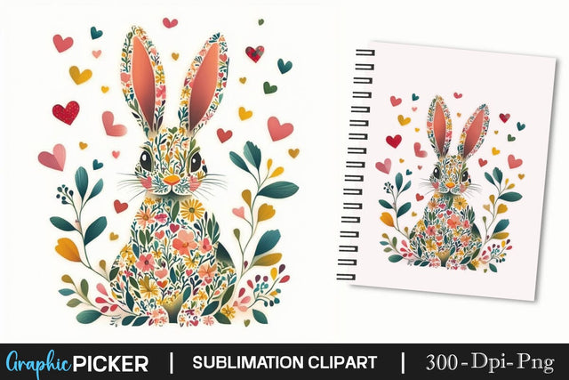 Cute Easter Bunny Floral Silhouette, Happy Easter Sublimation, Easter Bunny SVG DesignPlante 503 