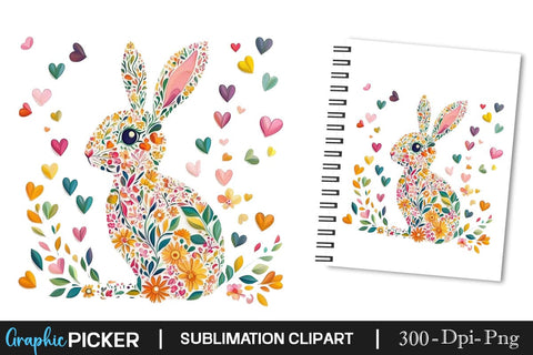 Cute Easter Bunny Floral Silhouette, Happy Easter Sublimation, Easter Bunny SVG DesignPlante 503 