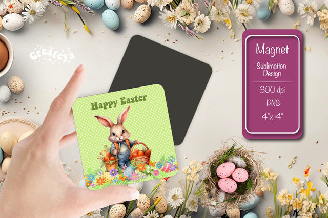 Cute Easter Bunny Magnet – Square Sublimation Design for Fridge Sublimation Createya Design 