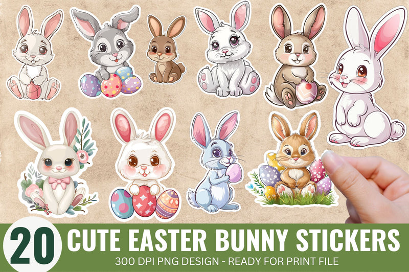 Cute Easter Bunny Sticker Clipart Bundle Sublimation Regulrcrative 