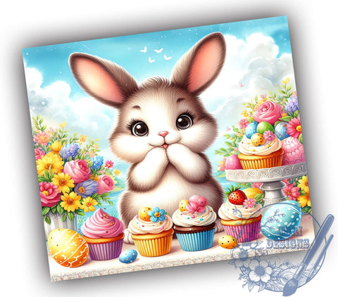 Cute Easter Bunny Tumbler Wrap, Cupcake Tumbler Design, 20oz Sublimation Wrap, Digital Download Tumbler, Spring Drinkware, Bunny Cupcake Art, Easter Party Supplies, Whimsical Tumbler Design Sublimation ToriDesigns 