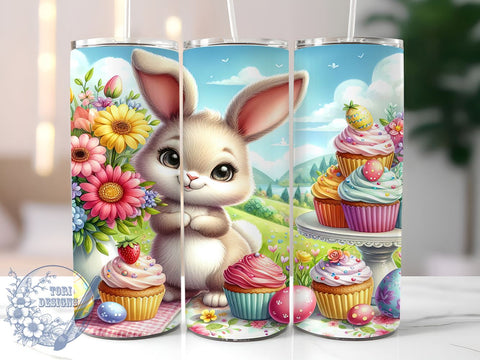 Cute Easter Bunny Tumbler Wrap, Cupcake Tumbler Design, 20oz Sublimation Wrap, Digital Download Tumbler, Spring Drinkware, Bunny Cupcake Art, Easter Party Supplies, Whimsical Tumbler Design Sublimation ToriDesigns 