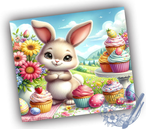 Cute Easter Bunny Tumbler Wrap, Cupcake Tumbler Design, 20oz Sublimation Wrap, Digital Download Tumbler, Spring Drinkware, Bunny Cupcake Art, Easter Party Supplies, Whimsical Tumbler Design Sublimation ToriDesigns 