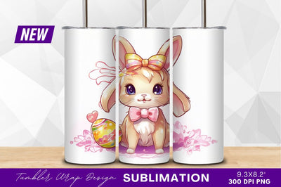 Cute easter bunny with egg illustration tumbler png Sublimation Regulrcrative 