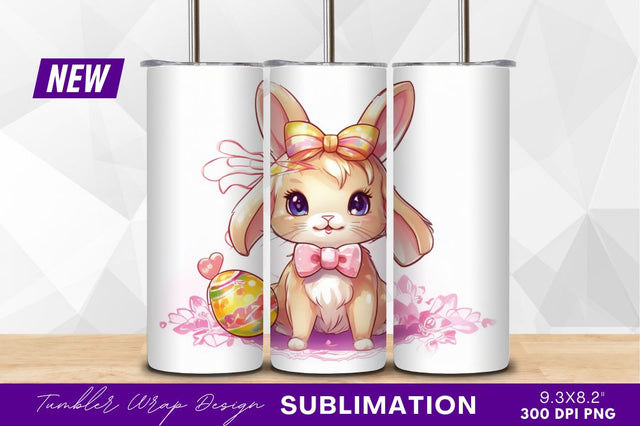 Cute easter bunny with egg illustration tumbler png Sublimation Regulrcrative 