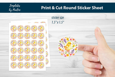 Cute Easter Chick Round Sticker Sheet, Easter Digital Sticker SVG Templates by Pauline 