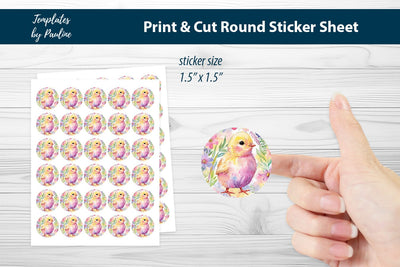 Cute Easter Chick Round Sticker Sheet, Easter Digital Sticker SVG Templates by Pauline 