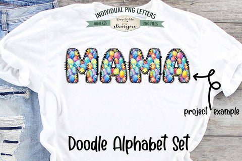 Cute Easter Egg Doodle Alphabet & Number Set | 36 PNG Files Sublimation Ewe-N-Me Designs 