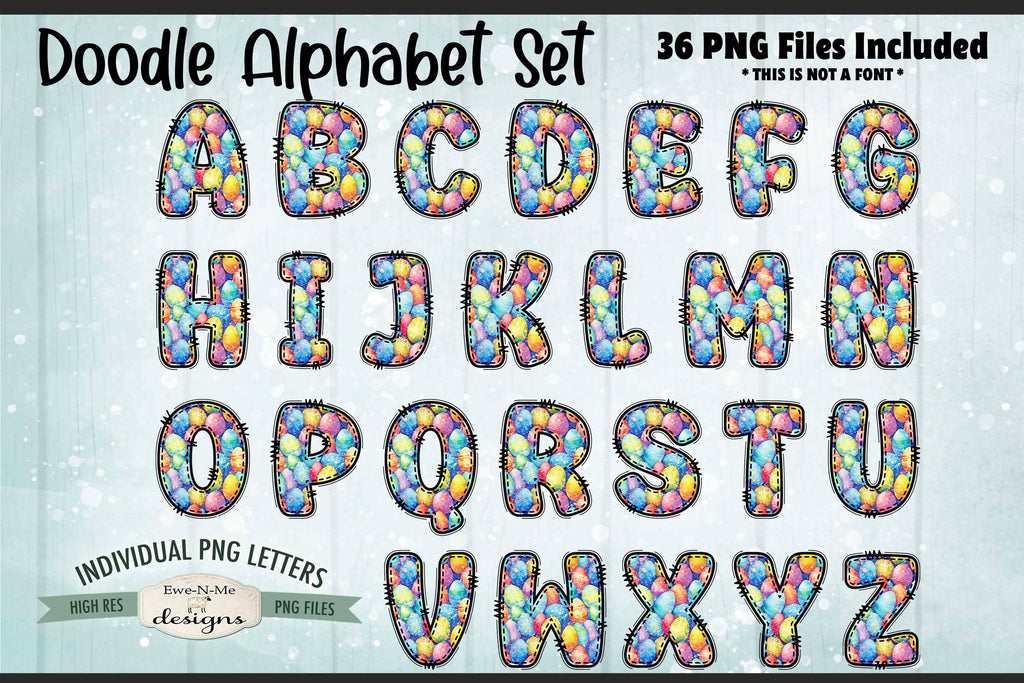Cute Easter Egg Doodle Alphabet & Number Set | 36 PNG Files - So Fontsy