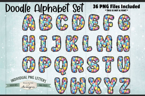 Cute Easter Egg Doodle Alphabet & Number Set | 36 PNG Files Sublimation Ewe-N-Me Designs 