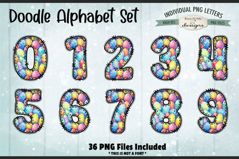 Cute Easter Egg Doodle Alphabet & Number Set | 36 PNG Files Sublimation Ewe-N-Me Designs 
