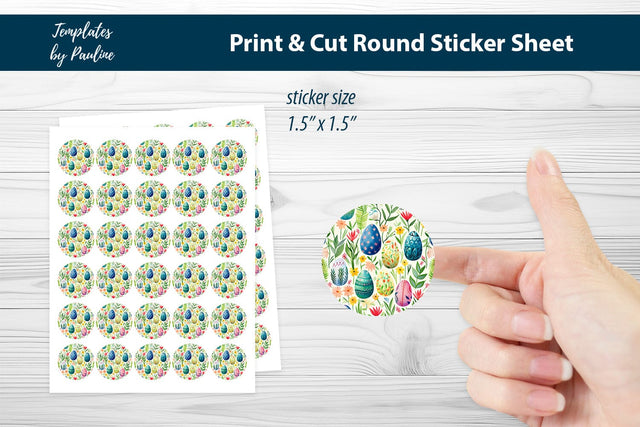 Cute Easter Egg Round Sticker Sheet, Easter Digital Sticker SVG Templates by Pauline 