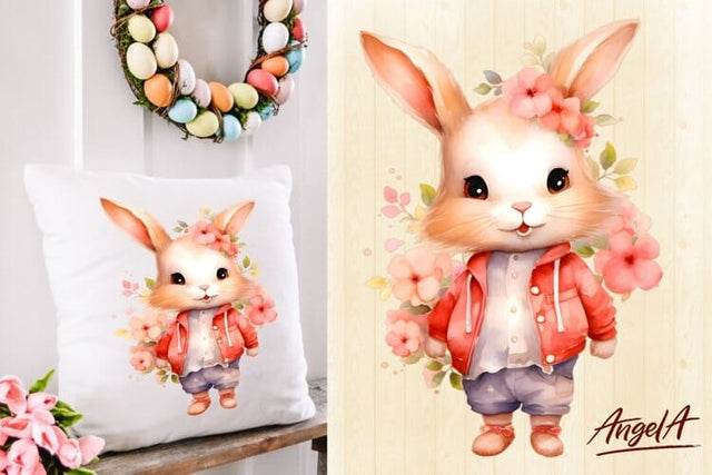 cute easter floral bunny boy clipart png Sublimation Angelina Semenova 