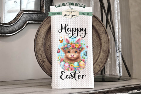 Cute Easter Highland Cows Kitchen Towel Sublimation Designs - Cows with Bunny Ears Sublimation Ewe-N-Me Designs 